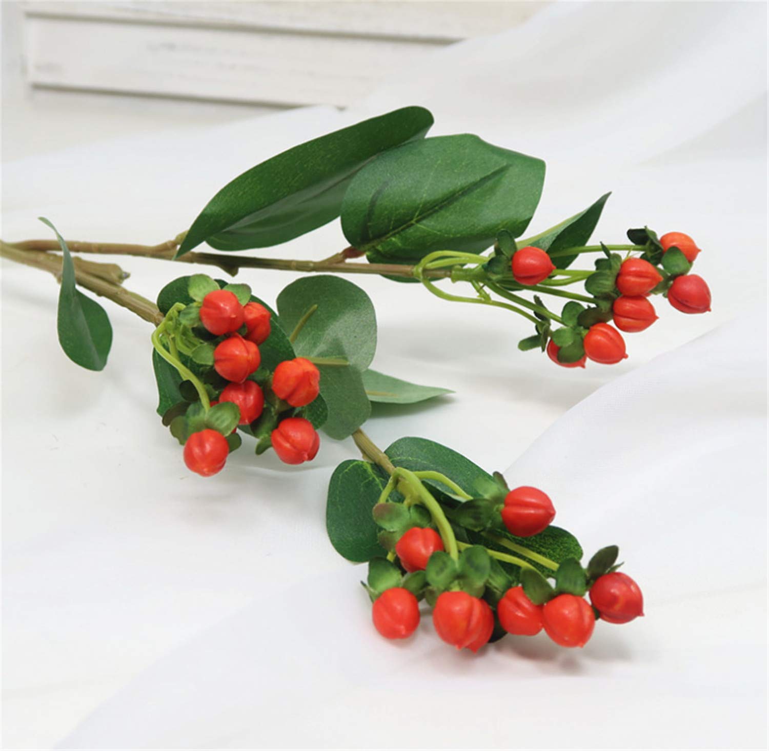 3Pcs Artificial Hypericum Berry Stems - Realistic Fake Red Berries for Wedding Bouquets, Home Decor, Centerpieces, and DIY Crafts - Perfect for Christmas, Fall, and Seasonal Arrangements