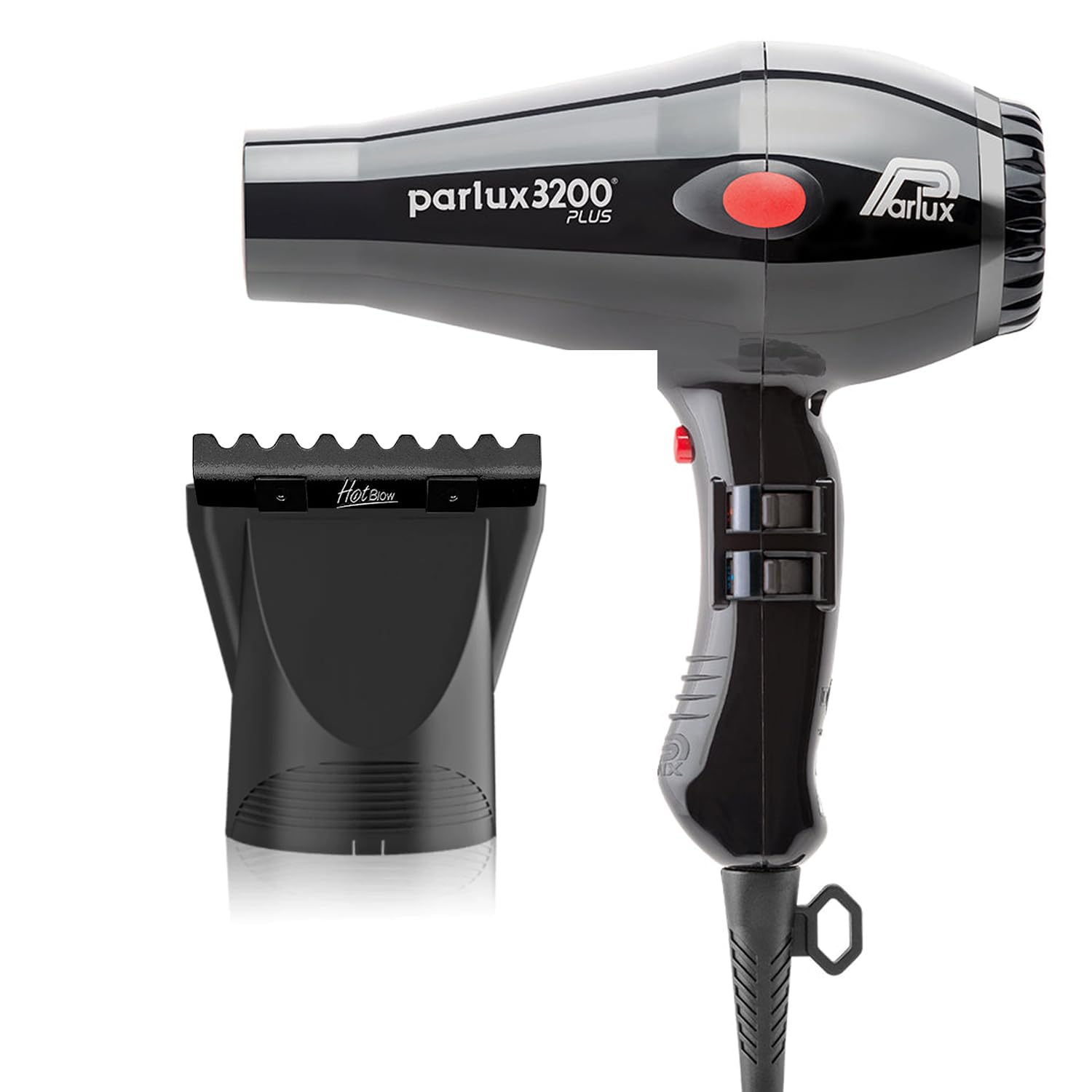 Parlux 3200 Plus Professional Hair Dryer with Hot Blow Attachment - Salon Quality Ionic Blow Dryer for Fast Drying & Frizz Control - Perfect for Home & Salon Styling