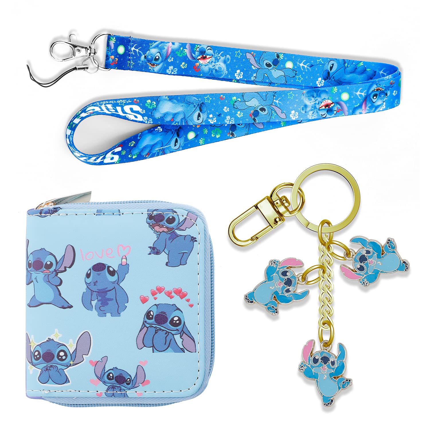 Stitch Wallet - Lilo & Stitch Character Purse with ID Window, Credit Card Holder & Lanyard Keychain (KWC-stitch B 2109) - Perfect for Disney Fans, Cosplay & Theme Park Visits