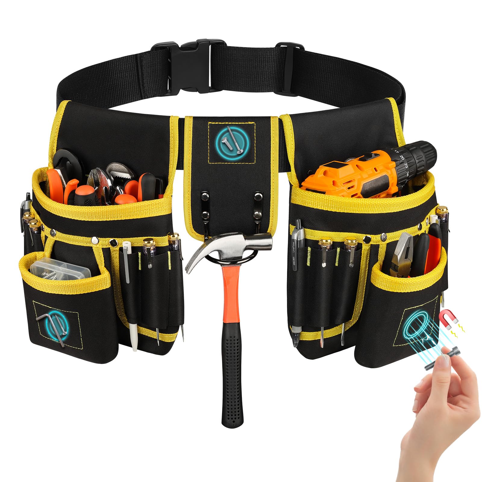 Heavy Duty Magnetic Tool Belt for Men - 26 Pockets Adjustable Waist Holder with Detachable Magnet Holster | Ideal for Handyman, Contractor, Mechanic, Plumber & Roofer | Perfect Workshop, Construction Site & DIY Projects Gift for Dad
