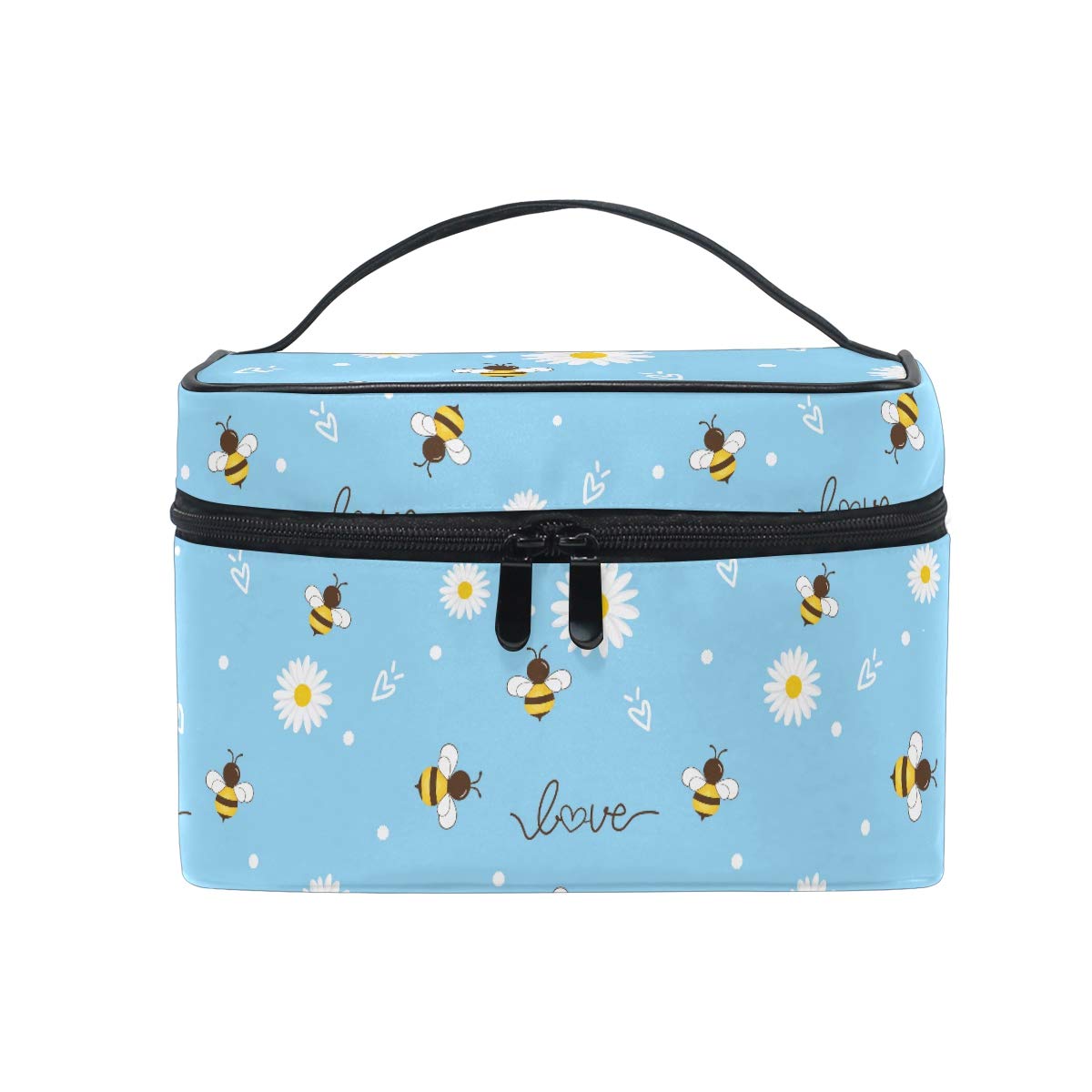 Large Capacity Makeup Bag Organizer - Cute Daisy Flower & Bee Print Travel Cosmetic Case, Portable Toiletry Storage Pouch for Women & Girls - Perfect for Travel, Gym, and Daily Beauty Essentials