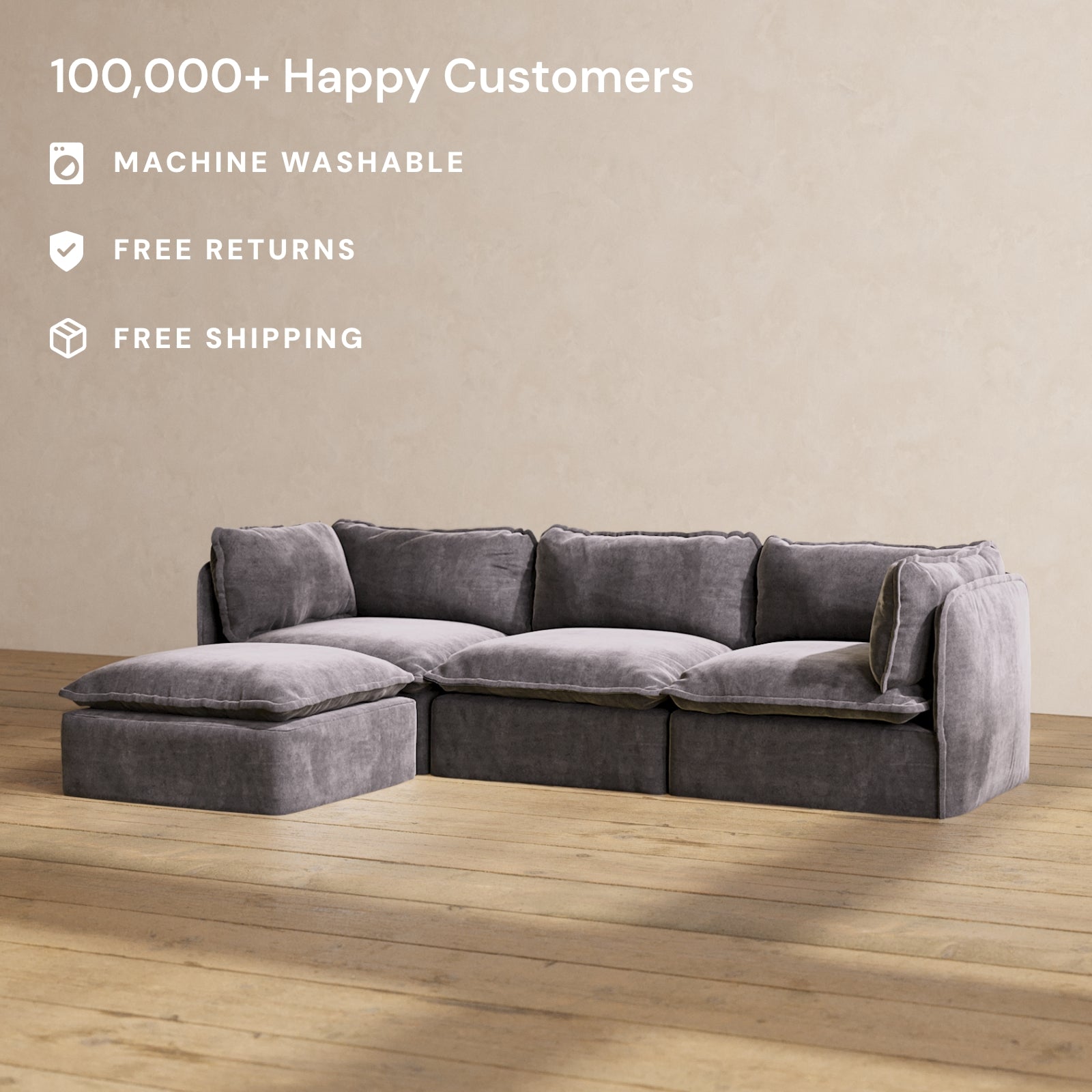 Premium 3-Seater Modular Sectional Sofa in Cinder Gray - Luxury Blend Fabric for Living Room, Family Room & Home Theater Comfort