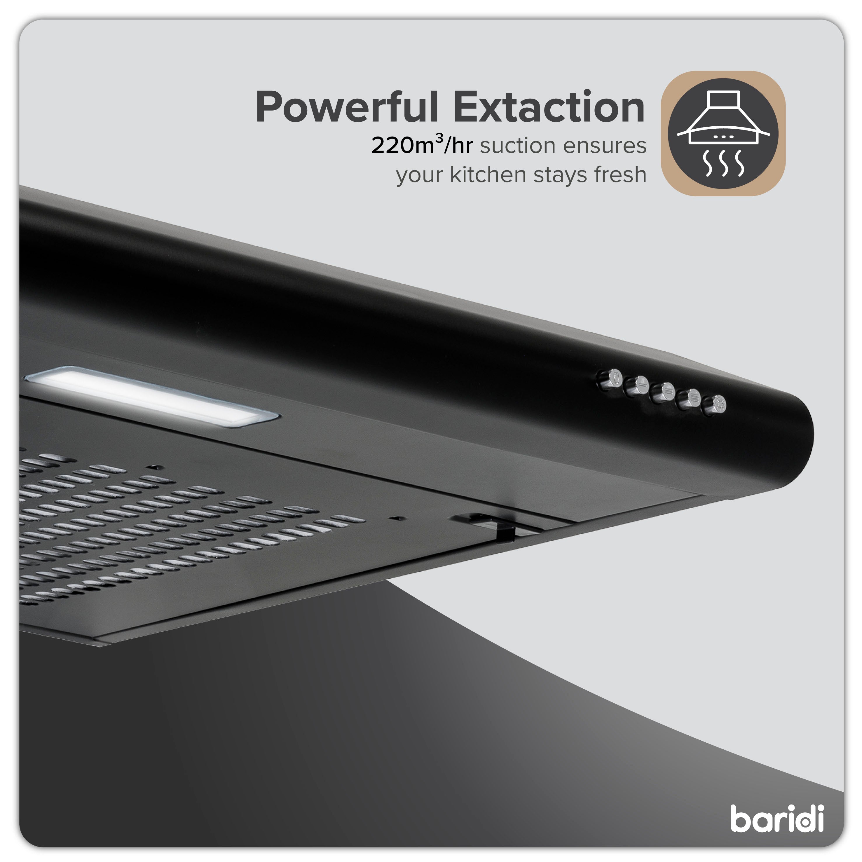 Baridi 60cm Under Cabinet Range Hood - Black Kitchen Extractor Fan with Powerful Ventilation - Perfect for Small Kitchens, Apartments & Cooking Spaces (Model DH107)