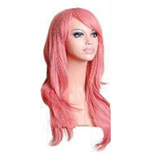EXCLUZO Elegant Christmas Party Wigs for Women - Heat Resistant Synthetic Long Wavy Pink Wig - Perfect for Holiday Costumes, Cosplay & Festive Celebrations
