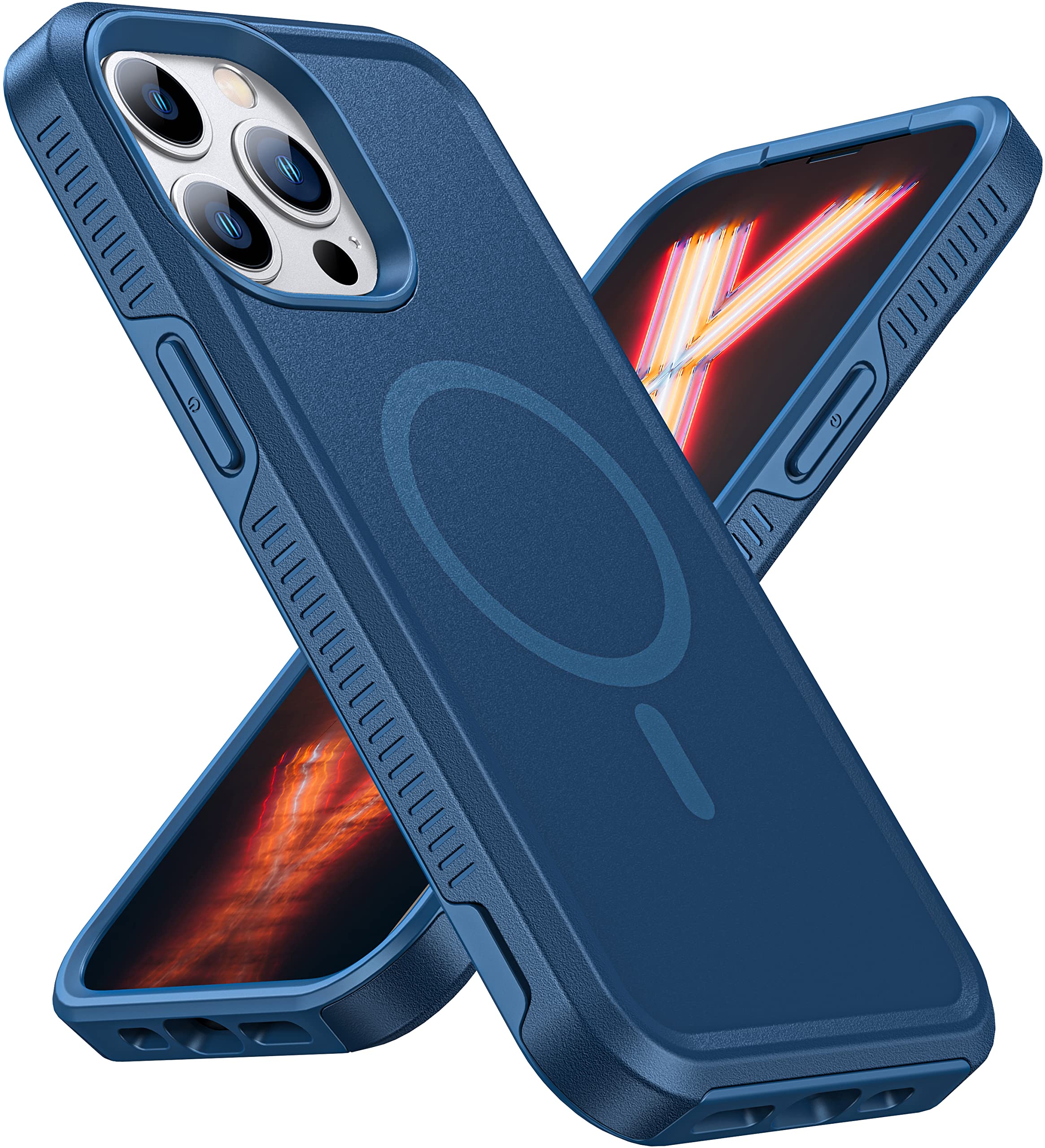 Shockproof Magnetic Case for iPhone 13 Pro Max with Tempered Glass Screen Protector & Camera Lens Cover | Magsafe Compatible | Heavy Duty Rugged Protection for Outdoor, Work & Travel
