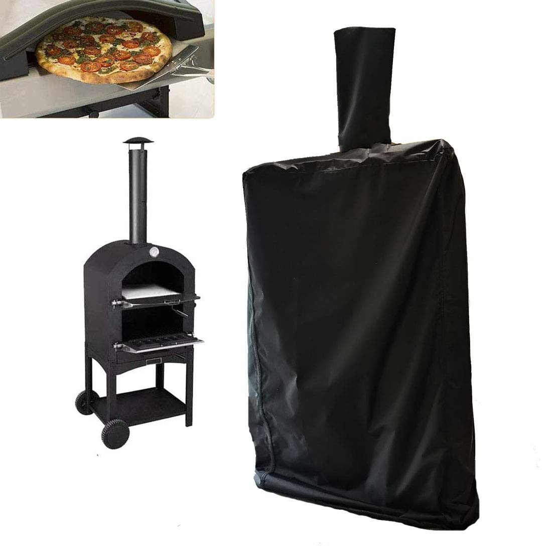 Premium Weatherproof Pizza Oven Cover - Heavy Duty Black BBQ Rain & Dust Protection for Wood-Fired & Charcoal Ovens (62.4x19.5x14.4 inch) - Perfect for Outdoor Cooking, Backyard Parties & Camping Trips