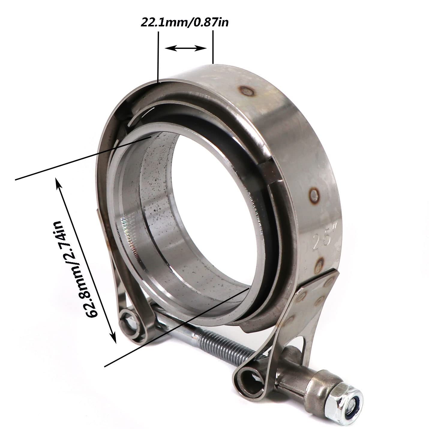 2.5 Inch Stainless Steel V-Band Clamp Kit with Male & Female Flanges for Turbo Exhaust Downpipe - High Temperature Resistant, Perfect for Automotive Exhaust Systems & Performance Upgrades