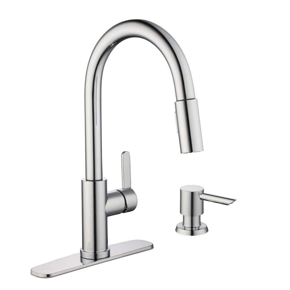 Glacier Bay Paulina Chrome Single-Handle Pull-Down Sprayer Kitchen Faucet with TurboSpray Technology - FastMount Installation & Soap Dispenser Included - Perfect for Modern Kitchens & High-Traffic Homes