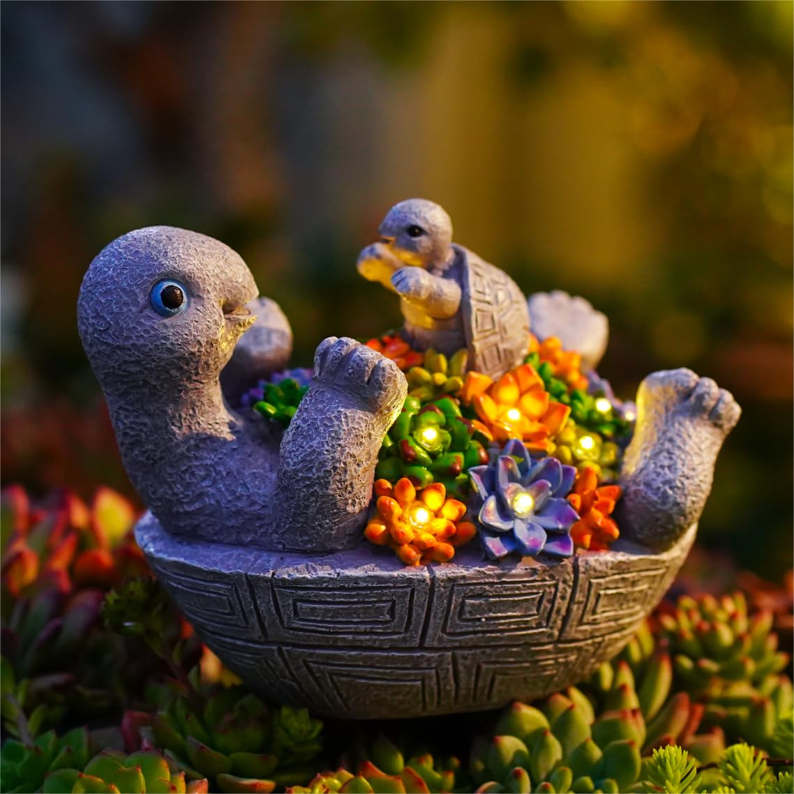 Solar Powered Turtle Garden Statue with 8 LED Lights - Cute Mother & Baby Turtle Outdoor Decor for Patio, Lawn, Yard - Perfect Gift for Mom & Garden Lovers - Ideal for Outdoor Decorations, Birthday Gifts & Home Garden Accents
