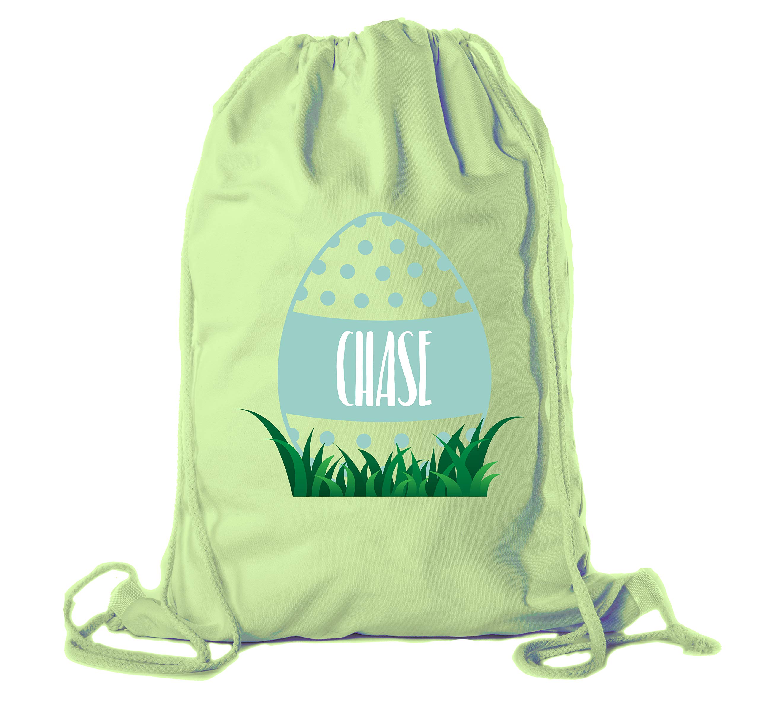 Personalized Easter Basket Bags - Custom Cotton Drawstring Backpacks for Easter Egg Hunt, Spring Celebrations & Gift Giving - Dots Egg Design in Lime Green (CE2725Easter B S2)