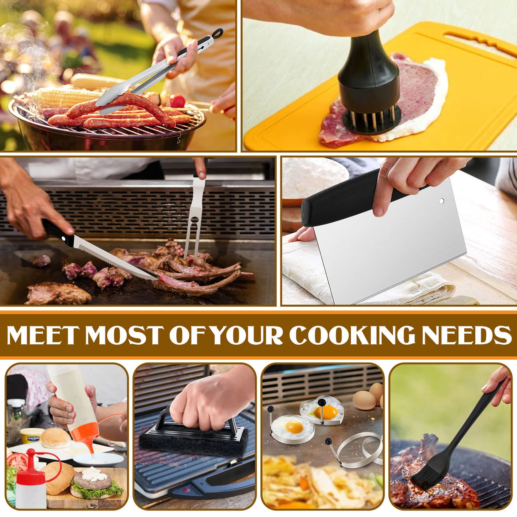 23Pcs Stainless Steel Griddle Accessories Kit - Joyfair Flat Top Grill Spatulas Set with Melting Dome, Scraper, Turners & Carrying Bag - Dishwasher Safe BBQ Tools for Outdoor Camping, Backyard Grilling & Tailgating Parties
