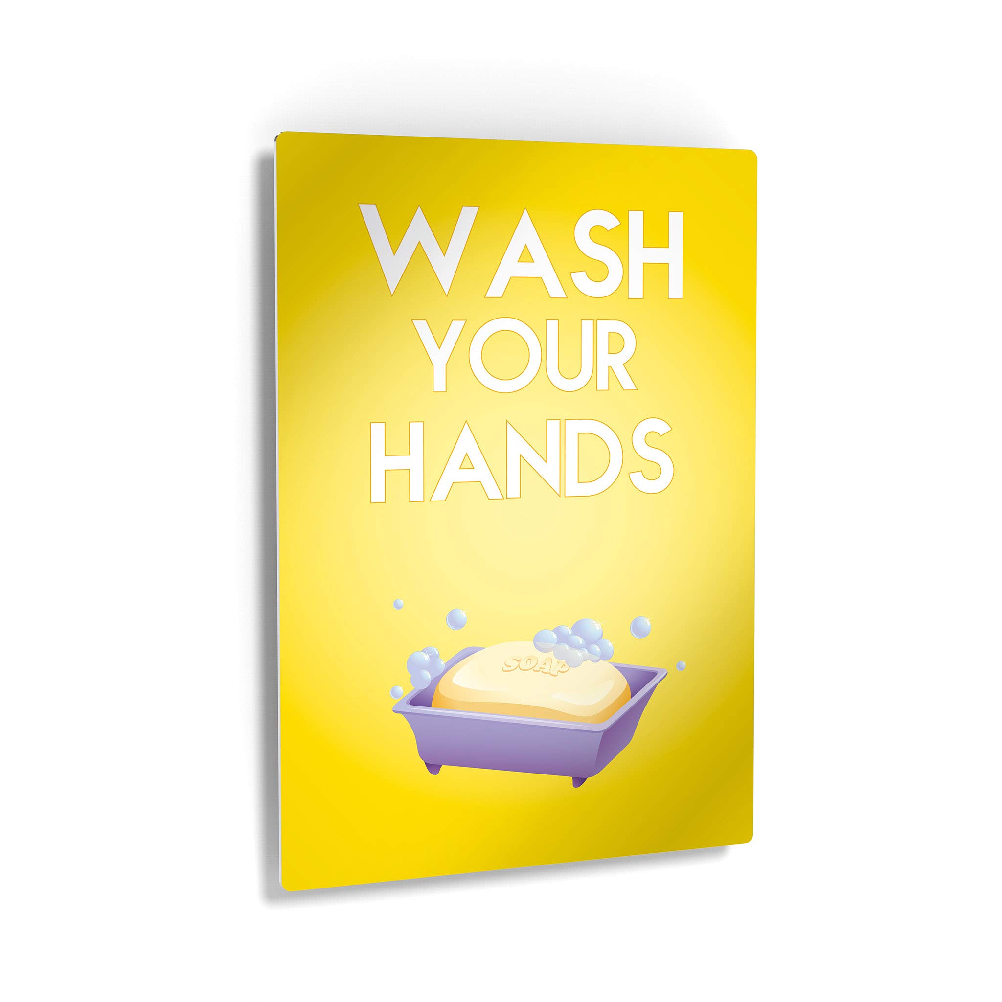 Smile Art Design 'Wash Your Hands' Quote Metal Print - 17x11 Inch Bathroom Wall Decor for Kids, Nursery & Home - Ready to Hang Made in USA - Perfect for Bathrooms, Playrooms & School Hygiene Education