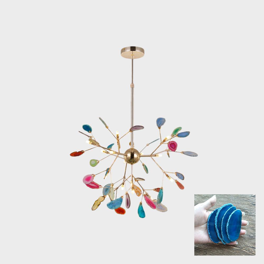 Elegant Agate Flake Chandelier - Natural Stone Crystal Ceiling Light Fixture for Dining Room, Living Room & Bedroom Decor