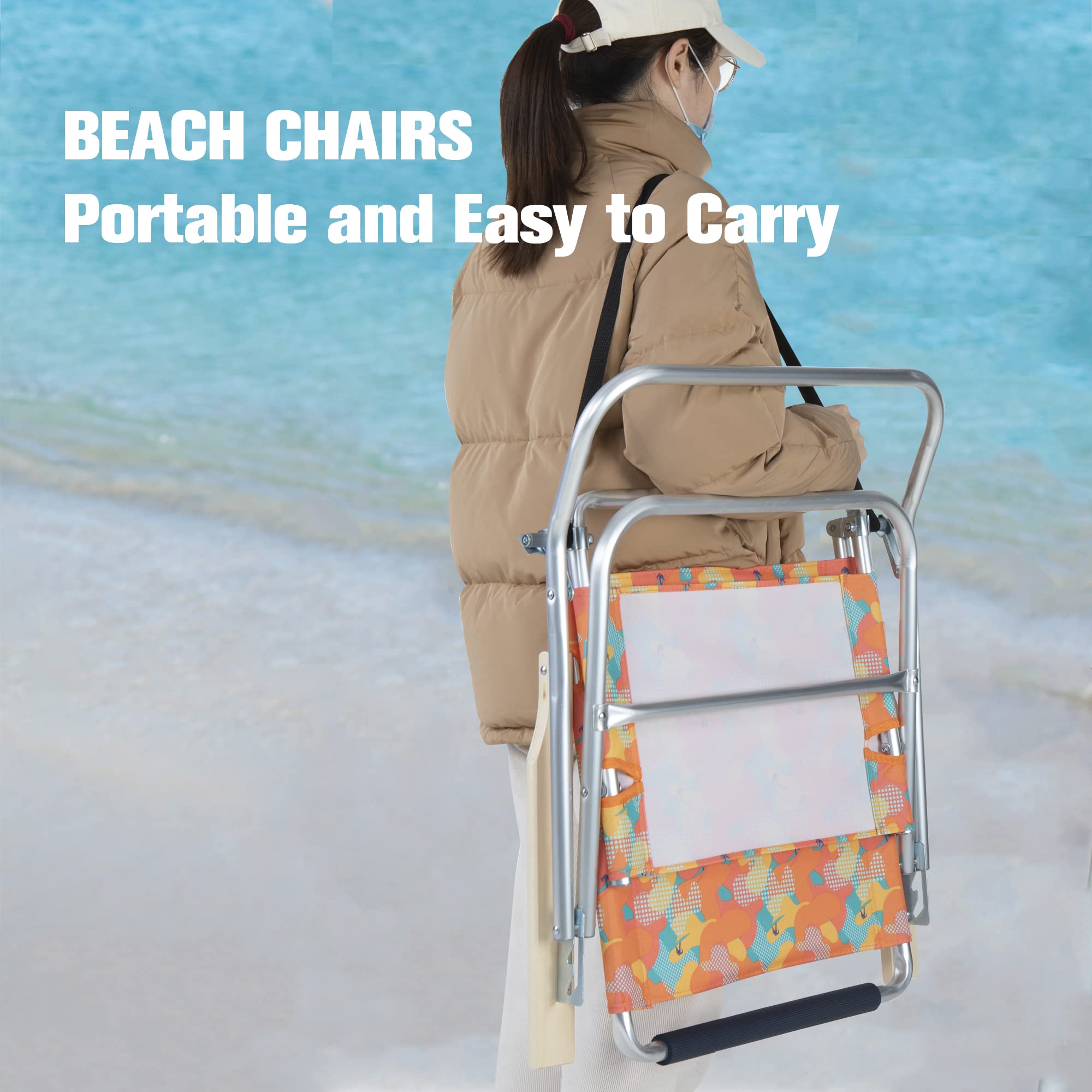 GREEN PARTY 2 Pack Lightweight Aluminum Folding Beach Chairs with Cooler Bag & Armrest - Reclining Outdoor Chairs for Camping, Lawn, Pool & Beach - Supports 250LBS - Perfect for Relaxing, Sunbathing & Picnics
