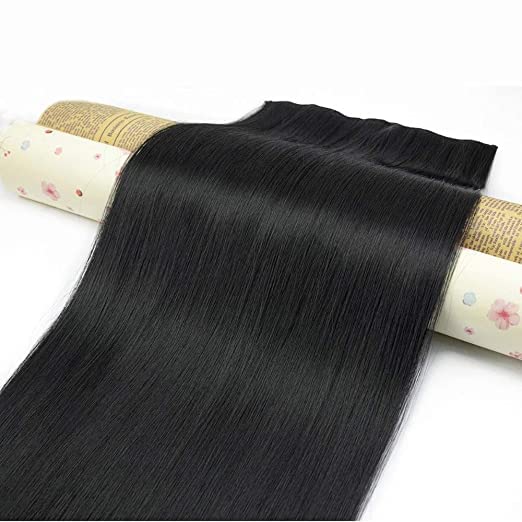Navjai 25 Inch Black Synthetic Hair Extensions for Women – 5 Clip-in Straight Hair Extensions | Perfect for Daily Wear, Parties & Cosplay