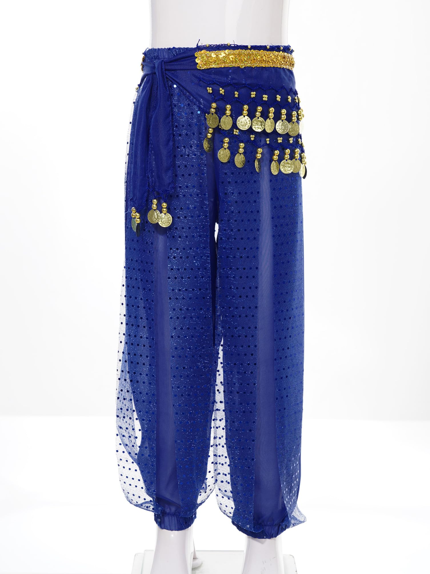 Aislor Girls' Belly Dance Pants with Beads & Coins - Tribal Arabic Harem Trousers for Kids - Indian Dance Costume with Matching Hip Scarf | Perfect for Dance Performances, Cultural Events & Costume Parties