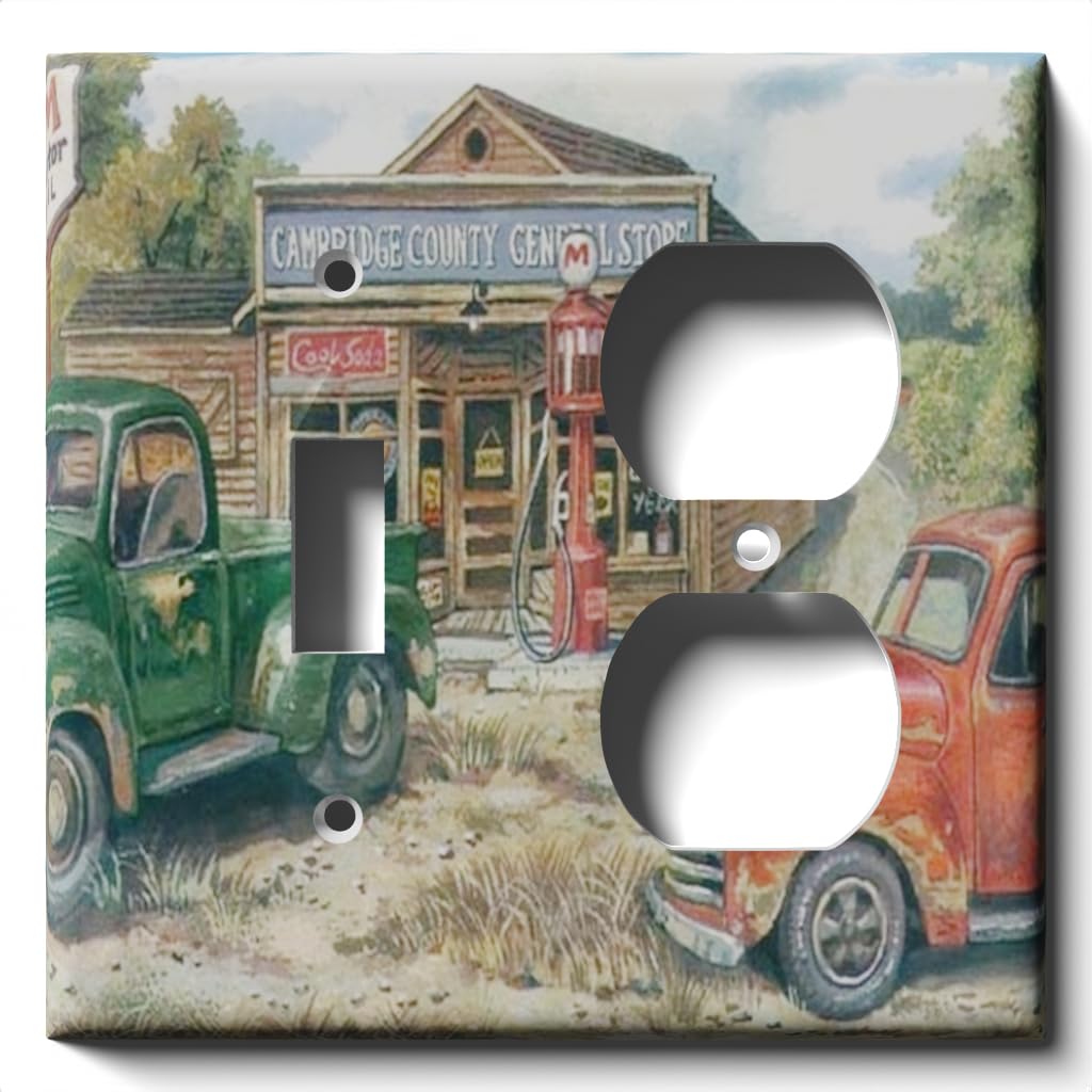 Decorative Light Switch and Outlet Cover Plate - Single Toggle Switch with Duplex Receptacle - White Wall Plate for Home, Office, and General Store Decor