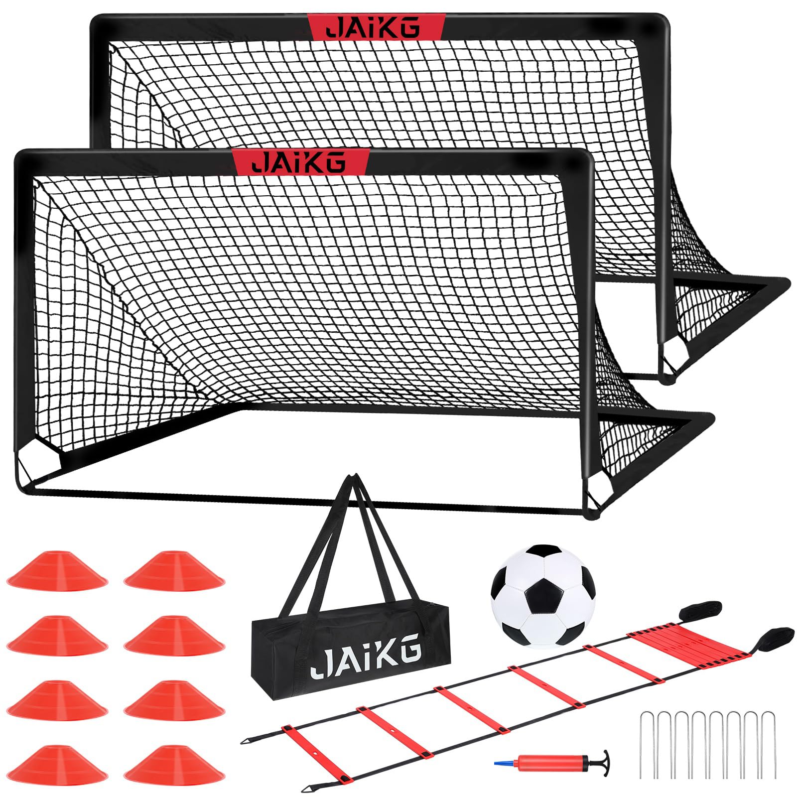 Portable Pop Up Soccer Goals for Kids - 2 Pack (4x3ft & 6x4ft) with Adjustable Agility Ladder, Soccer Ball & 8 Cones - Perfect for Backyard Soccer Training, Youth Practice & Team Drills - Great for Outdoor Games, Birthday Parties, PE Classes & Family Activities - Ideal for Backyard Fun, Soccer Drills, School Sports & Summer Camp Activities