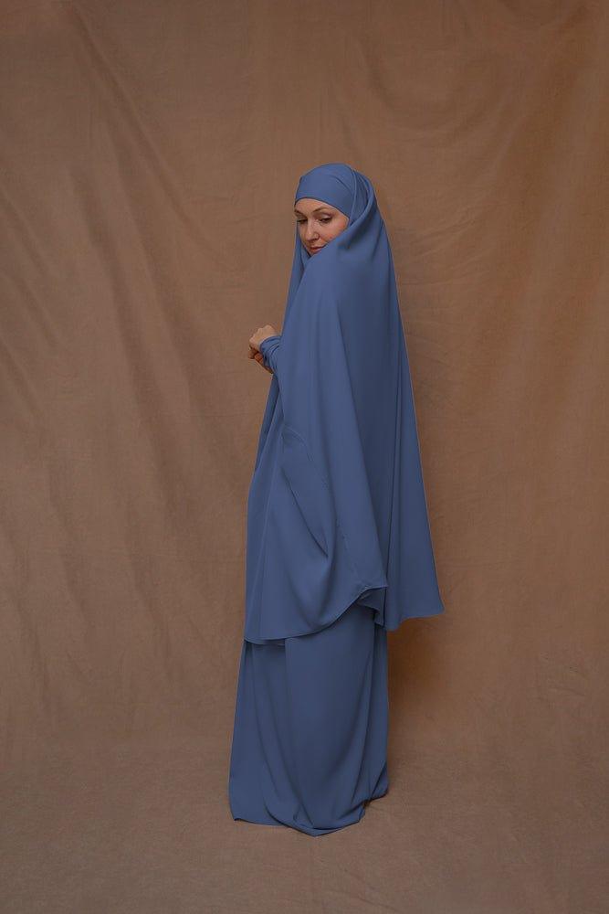 Blue Moira Umrah Prayer Gown with Niqab - Modest Islamic Abaya for Women - Perfect for Hajj, Umrah & Daily Prayers