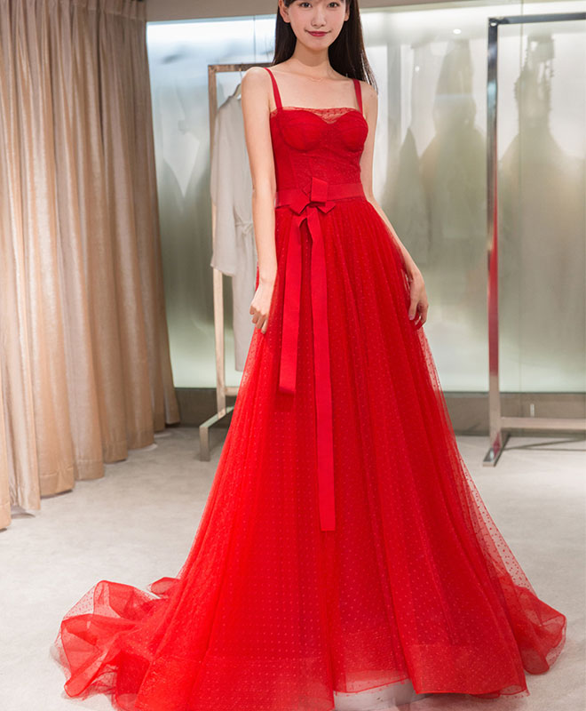 Elegant Red Tulle Long Prom Dress & Evening Gown - Perfect for Homecoming, Formal Dances, Weddings & Special Occasions