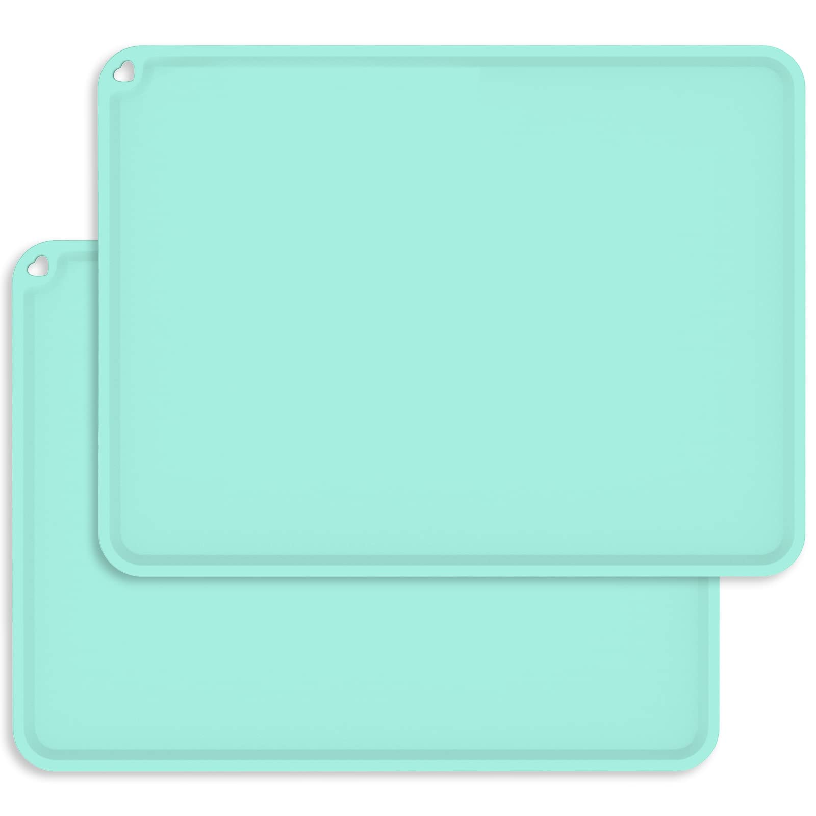 Non-Slip Silicone Baby Placemat for Toddlers - 2 Pack Light Green with Raised Edges | Waterproof & Easy Clean Kids Table Mat | Perfect for Restaurants, High Chairs & Home Dining