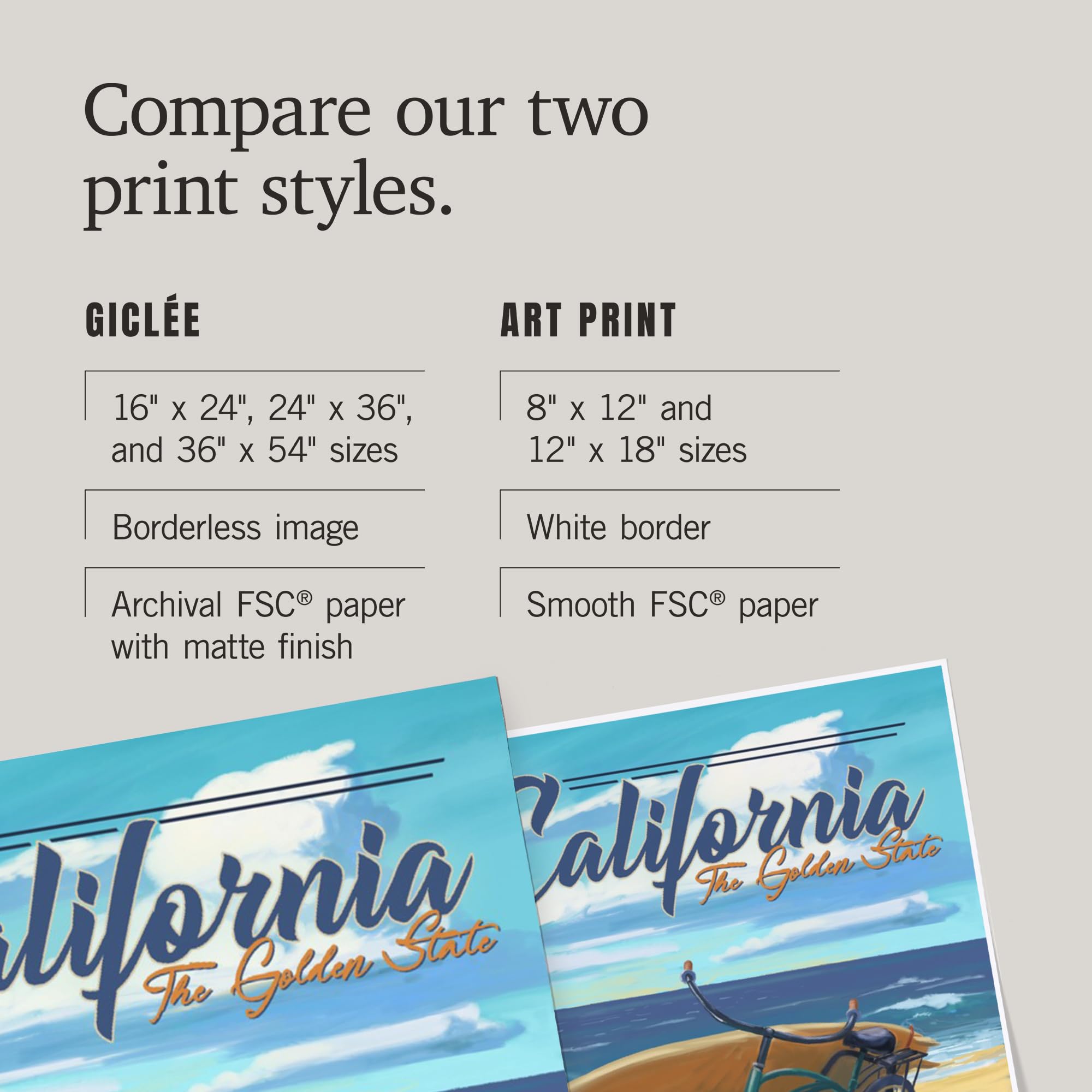 California Beach Cruiser on Beach - 16x24 Inch Giclee Print by Lantern Press, The Golden State Wall Art for Coastal Living Rooms, Beach Houses, and Vacation Rentals