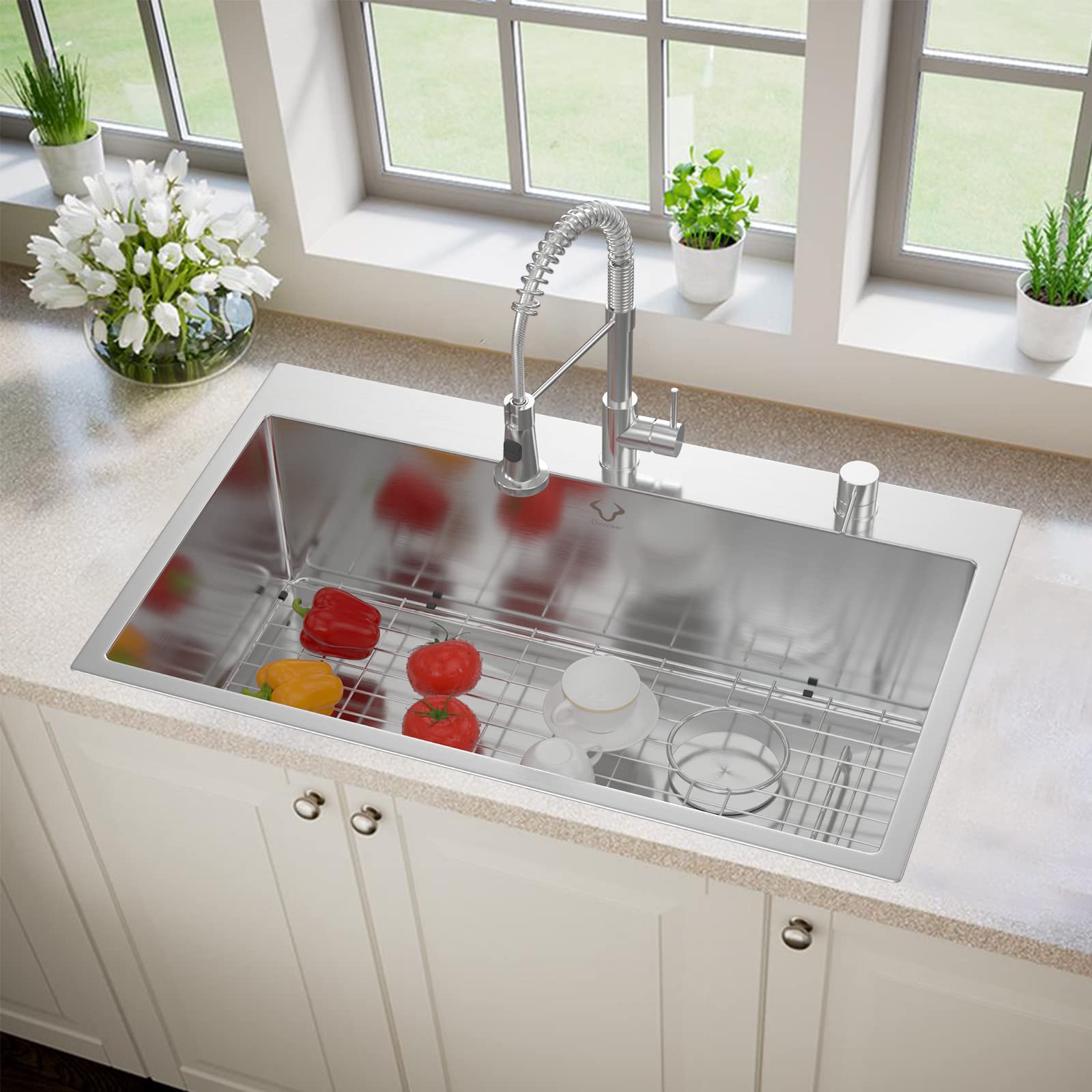 30 x 22 Inch Drop-In Stainless Steel Kitchen Sink - 16 Gauge Deep Single Bowl with R10 Corner & 2-Hole Design (4-Pack Set) - Perfect for Modern Kitchens, Restaurants & Home Renovations