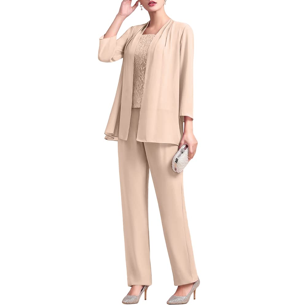 Elegant Zongqiven Women's 3-Piece Chiffon Pantsuit Set with Lace Details - Mother of the Bride Dress, Wedding Guest Outfit & Formal Evening Wear for Special Occasions