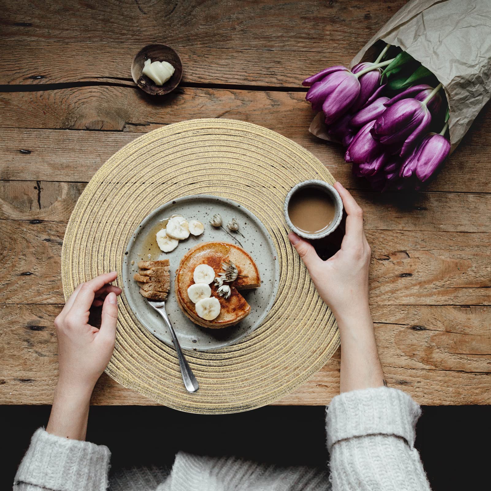 4-Piece Round Woven Placemats Set with Fringe - Cotton Bohemian Table Mats for Dining, Bar, and Home Decor - Perfect for Dinner Parties, Coffee Tables, and Kitchen Countertops