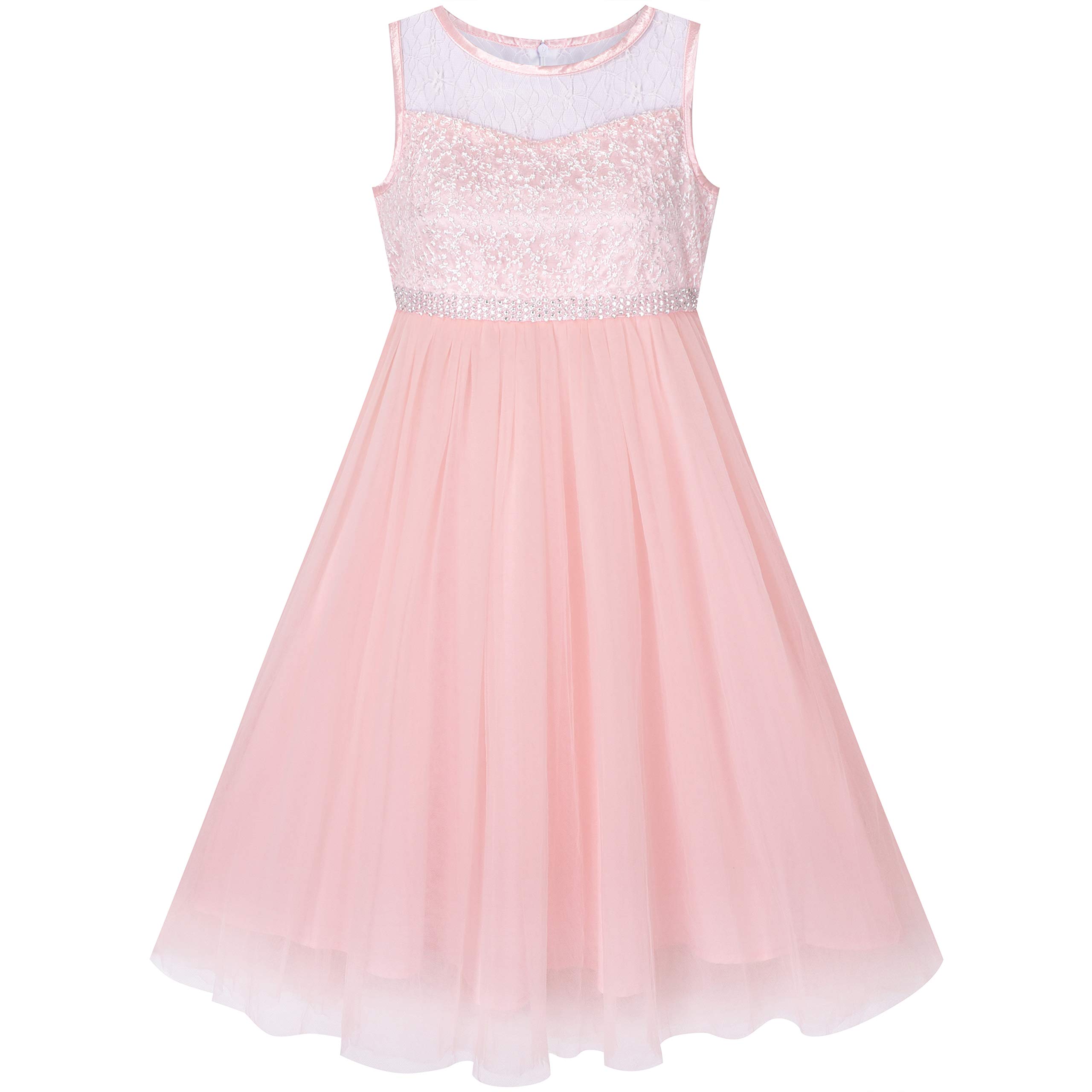 Sunny Fashion Girls Rhinestone Chiffon Bridesmaid Dress - Elegant Ball Gown for Wedding, Prom, Dance & Special Occasions