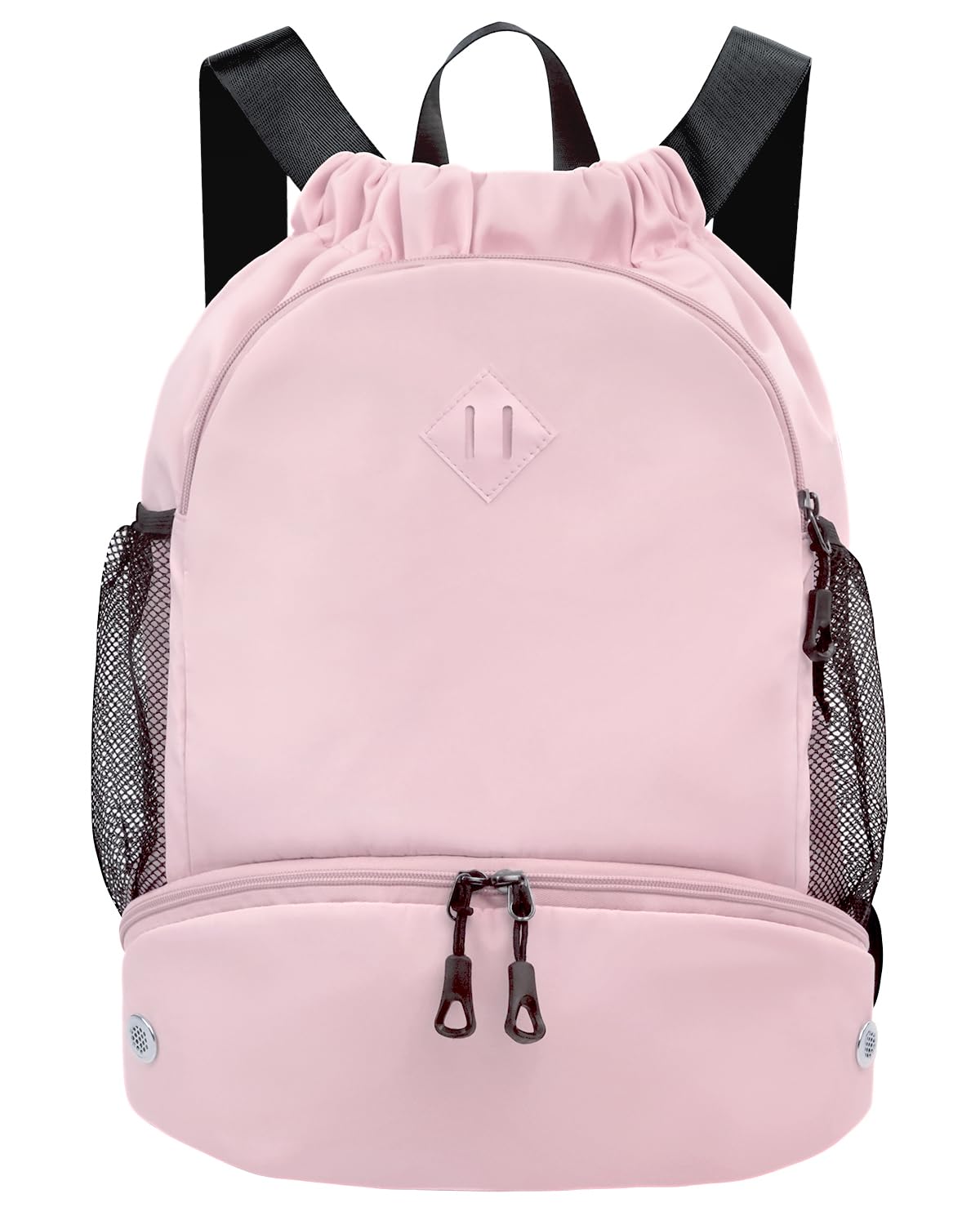 **Drawstring Backpack for Gym & Sports - Lightweight Water-Resistant Backpack with Shoe Compartment & Wet Pocket - Perfect for Swimming, Beach, Running & Travel - Pink**