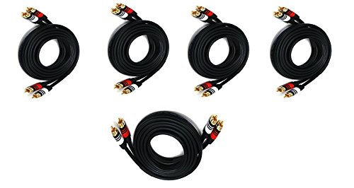 5-Pack Premium 2 RCA to 2 RCA Male/Male 22AWG Audio Cable - 12 Feet Black - Perfect for Home Theater, Car Audio & DJ Equipment Connections
