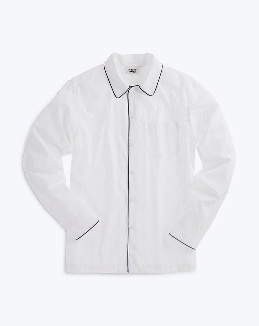 Henry Pajama Shirt - Soft White End-on-End Cotton Sleepwear for Men | Perfect for Lounging, Bedtime & Relaxation at Home