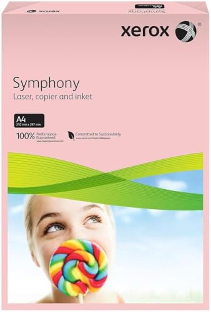 Xerox Symphony Pastel Pink Printer Paper - A4 Size, 160 g/m², 250 Sheets per Pack for Copiers & Printers - Perfect for Wedding Invitations, Greeting Cards & Creative Projects
