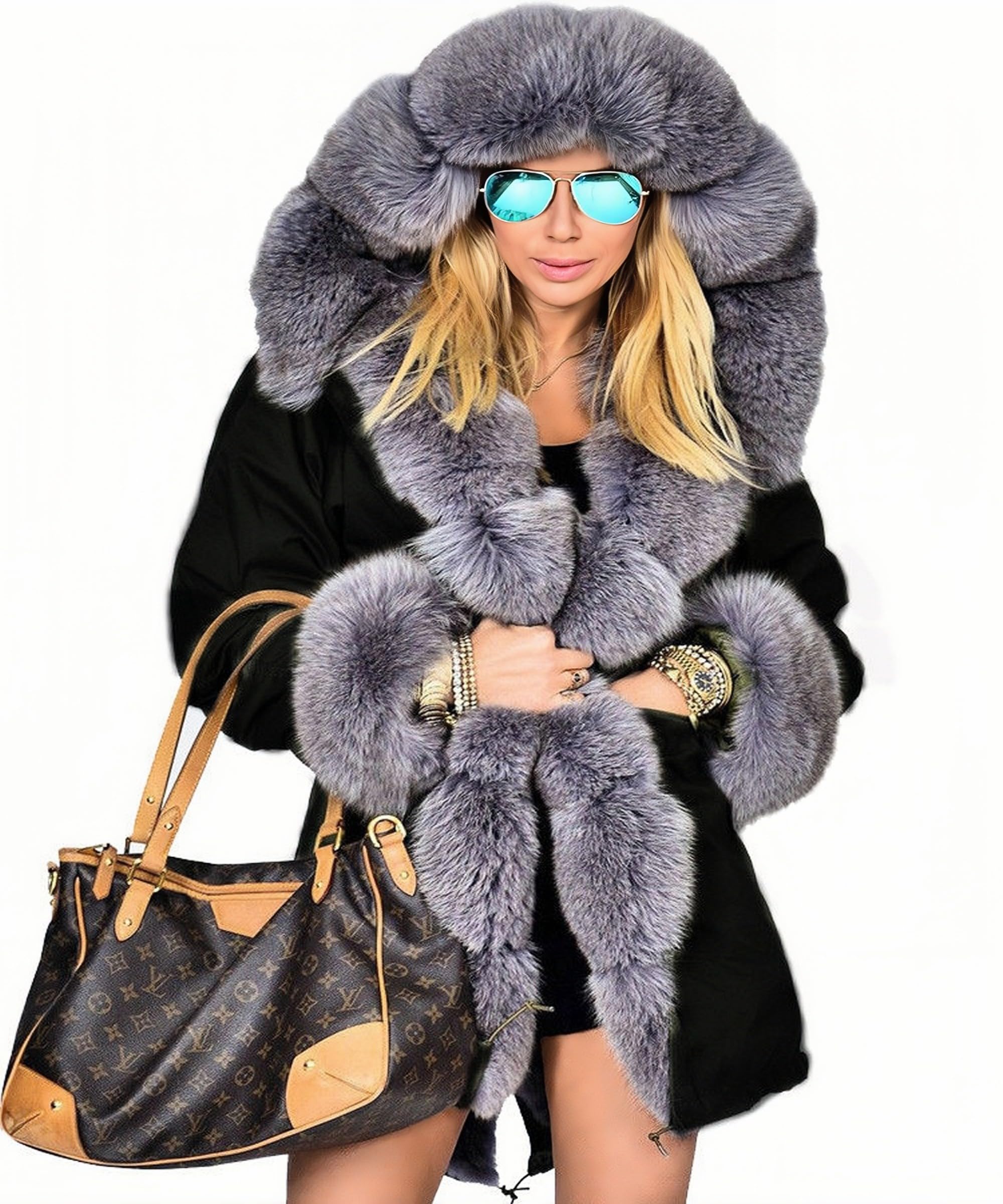 Women's Faux Fur Lined Winter Coat - Hooded Thick Warm Parka Jacket & Long Cardigan for Cold Weather | Perfect for Snow Days, Outdoor Activities & Fashion Layering
