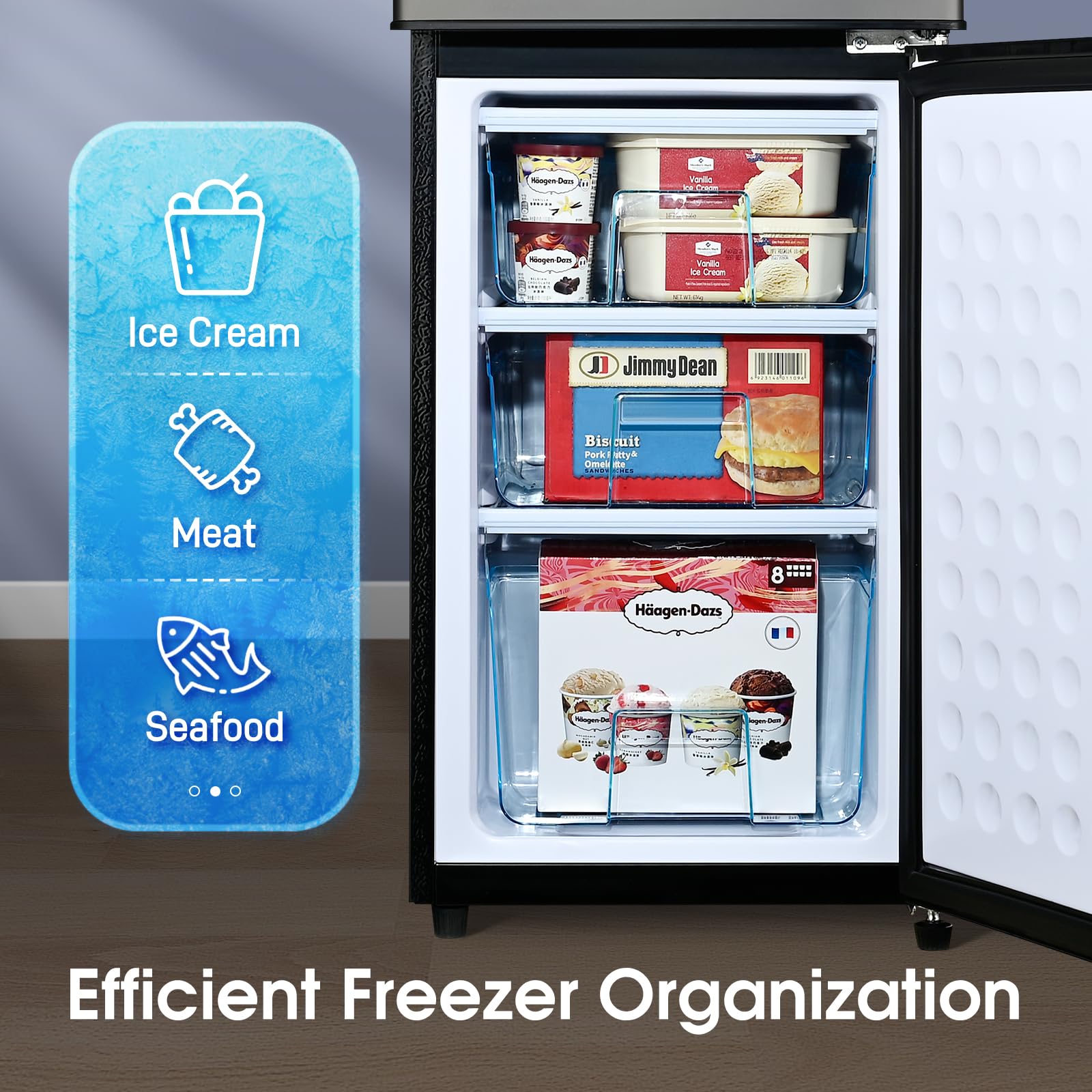 4.1 Cu.Ft Mini Fridge with Bottom Freezer & Drawer - 2 Door Compact Refrigerator with 7 Adjustable Temp Settings - Perfect for Bedroom, Dorm, Office & Small Apartments - Large Capacity Black Mini Fridge for Drinks, Snacks & Meal Storage