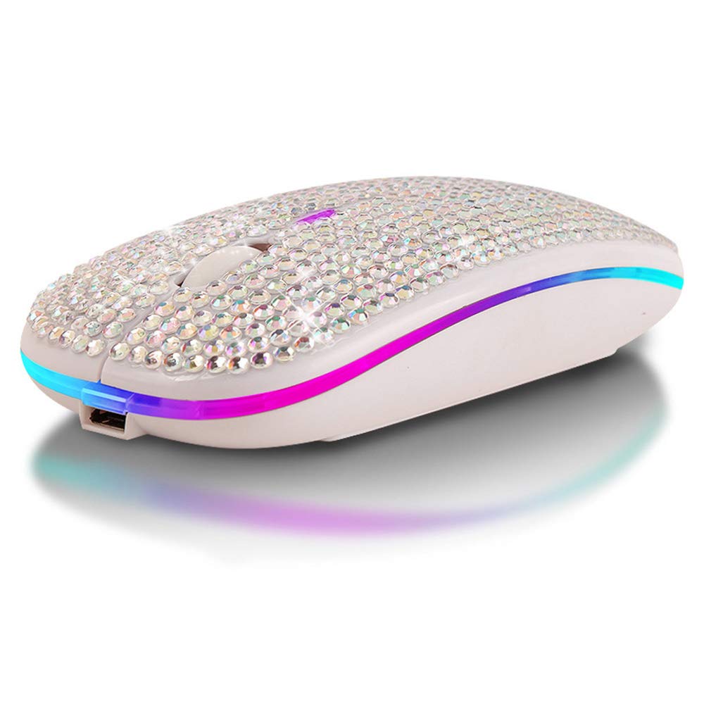 Wireless Bluetooth Mouse with USB Receiver - 2.4GHz Rechargeable Slim Mouse for Laptop, PC, MacBook, Notebook (White) | Perfect Gift for Women, Office & Home Use
