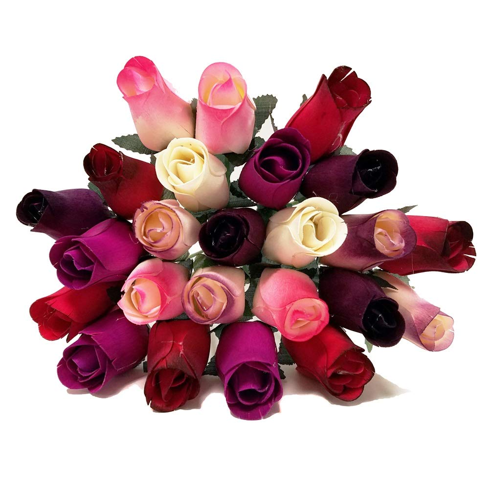 24 Realistic Wooden Roses - Berry Rose Buds for Home Decor, Wedding Centerpieces, and DIY Crafts (1091)