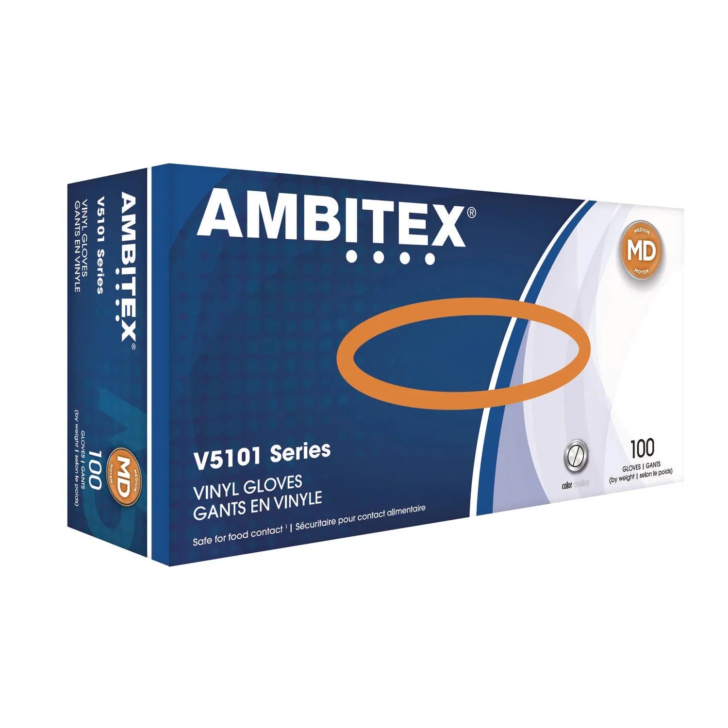 AMBITEX® V5101 Series Latex-Free Powdered Vinyl Gloves - 3 Mil Thickness, Medium Size, Clear (100 Gloves per Box) - Ideal for Medical, Food Handling & Cleaning