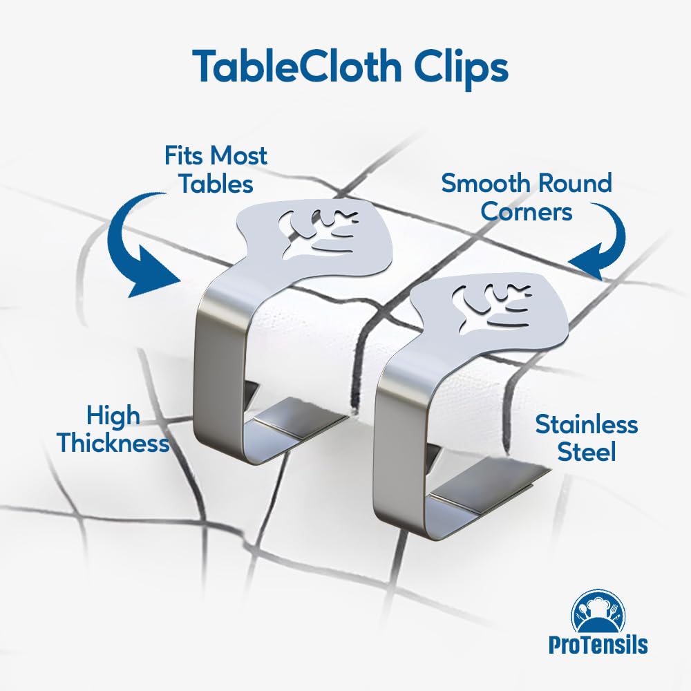 6 Pack Stainless Steel Picnic Tablecloth Clips - Heavy Duty Table Cloth Clamps for Outdoor Dining, Fits 1.9” Thick Tables - Perfect for BBQs, Camping, Beach Parties & Picnics