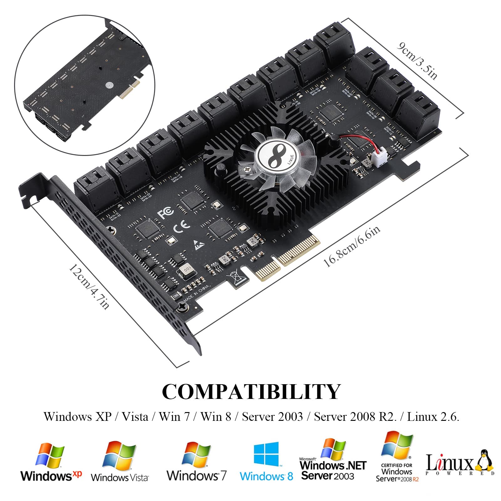 24-Port PCIe SATA 3.0 Expansion Card - 6Gbps SATA Controller with 4X/8X/16X Slots | Includes SATA Cables & Power Splitter (1064+1812 Chip) | Perfect for Data Servers, RAID Arrays & PC Storage Upgrades