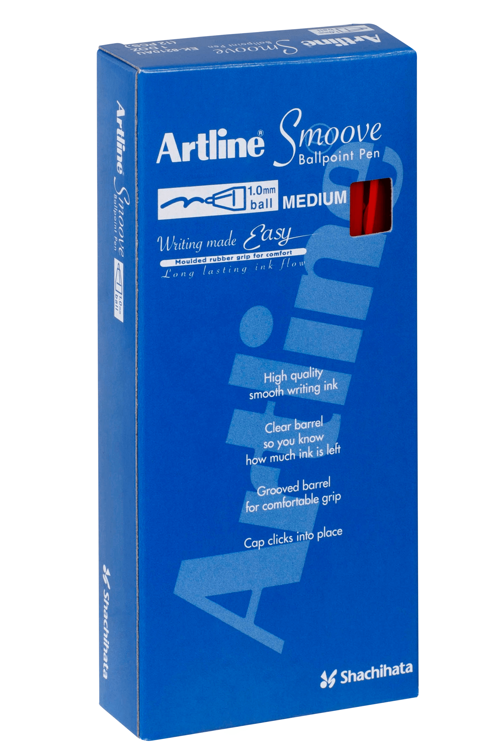 Artline Smoove Ballpoint Pen - Red Ink, Pack of 12 - Smooth Writing for Office, School & Everyday Use