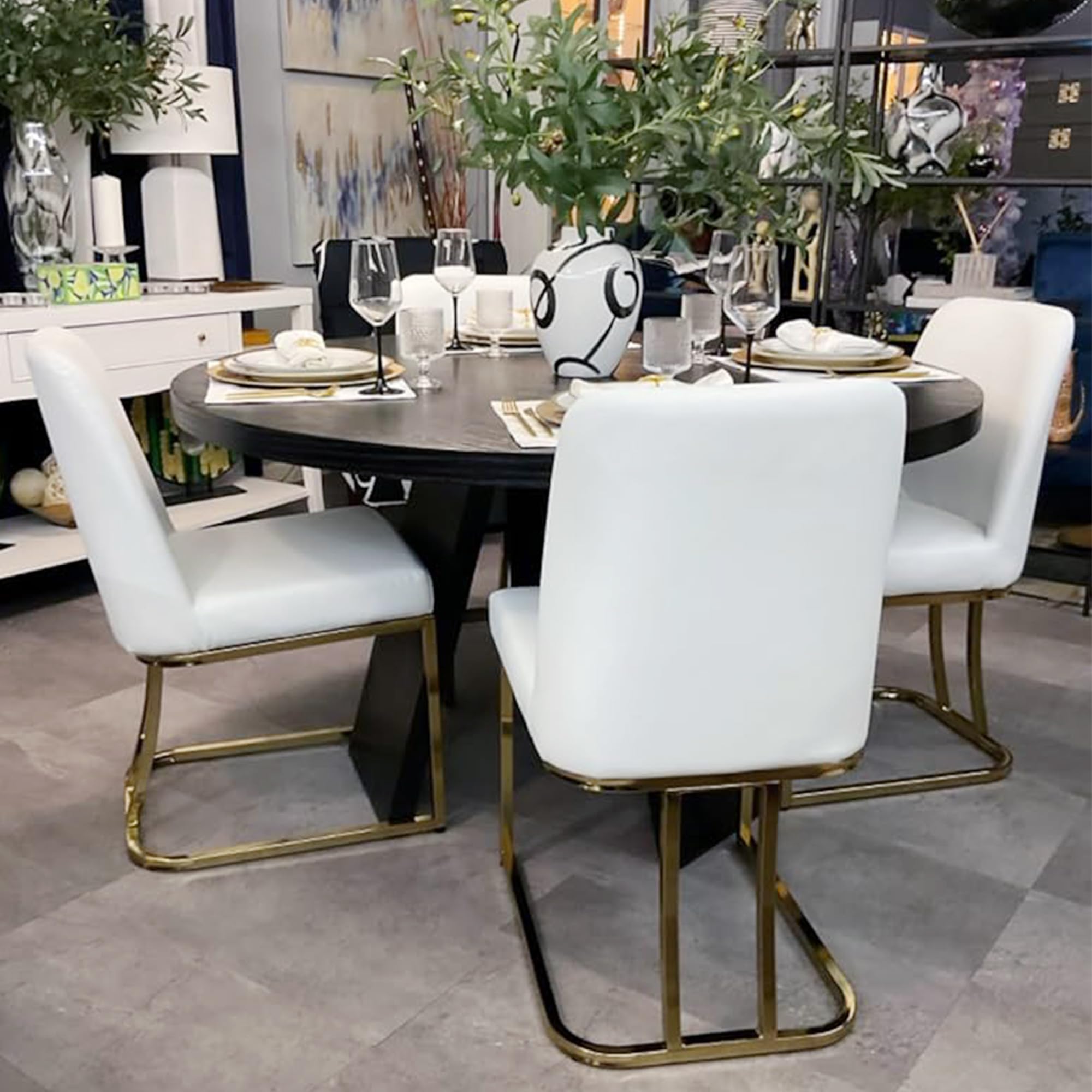 Mid Century Modern Dining Chairs Set of 2 - PU Leather Upholstered Armless Kitchen Chairs with Gold Metal Legs, 17.7