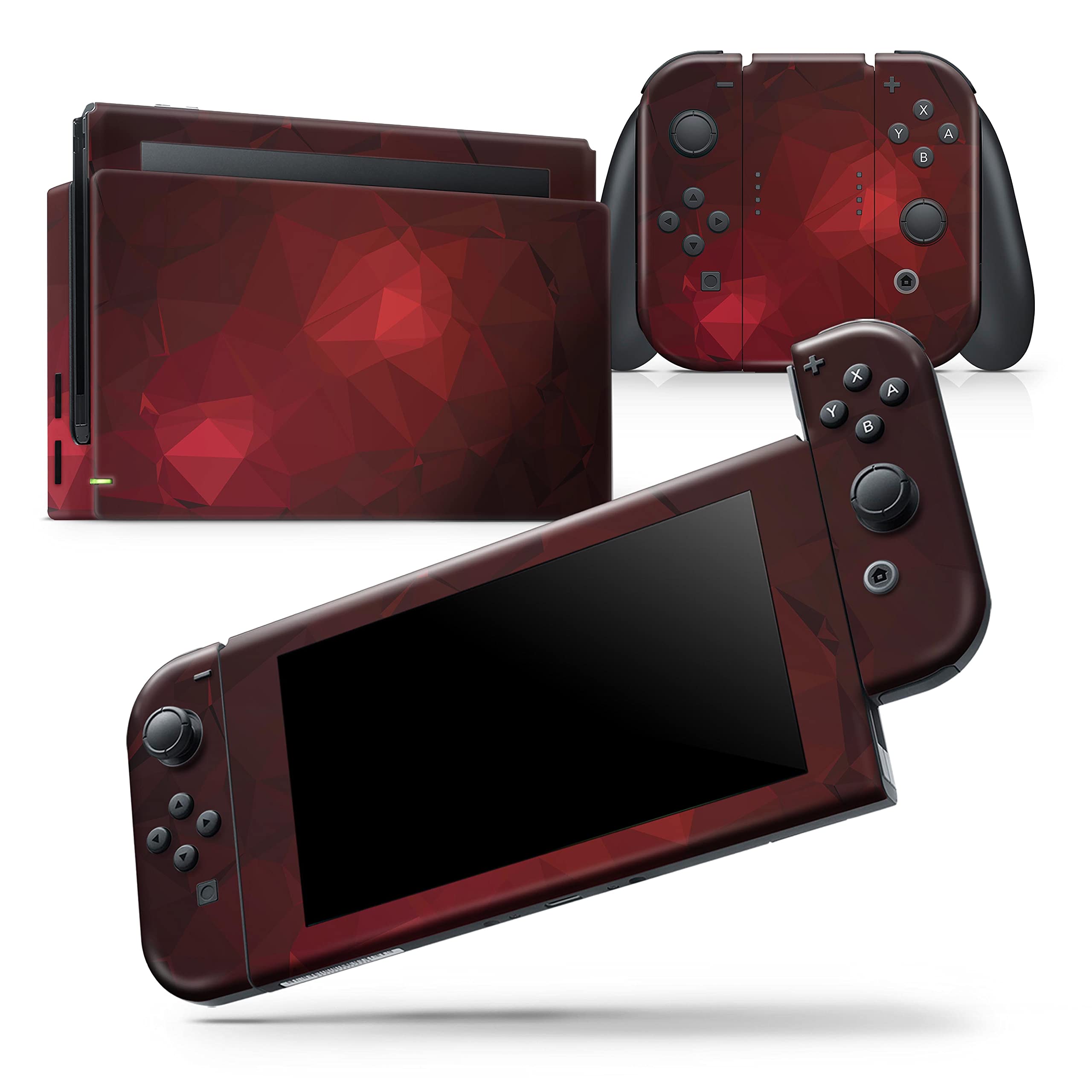 Nintendo Switch & Joy-Con Skin Decal - Scratch-Resistant Removable Vinyl Wrap Cover with Red Geometric Design | Protective Gaming Accessory for Switch Console - Perfect for Travel, Gaming Sessions & Customization