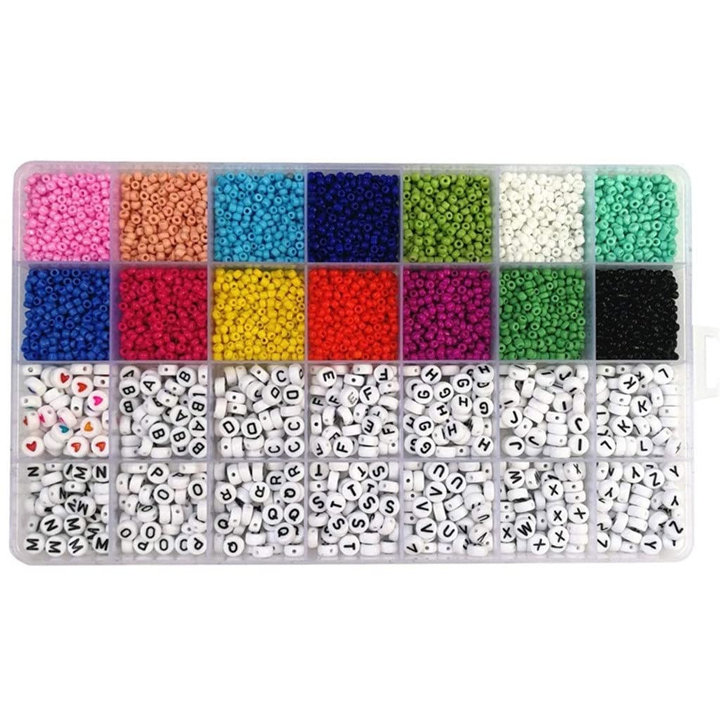 4300Pcs Glass Seed Beads & 700Pcs Alphabet Letter Beads Set for DIY Jewelry Making - Round Letter Beads for Bracelets, Necklaces, Keychains (Color A, One Size) - Perfect for Crafts, Gifts & Personalized Accessories