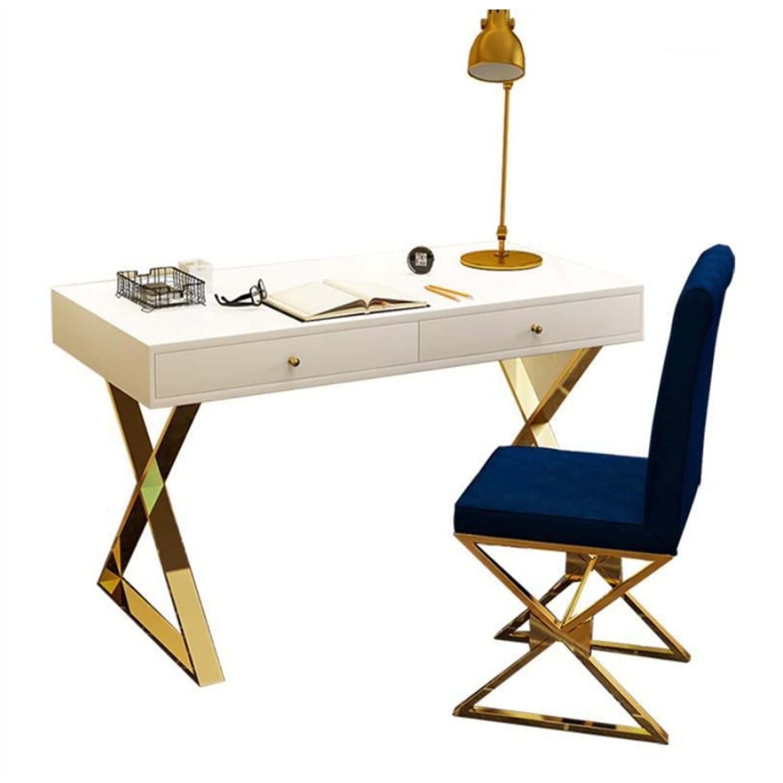 Nordic Style Light Luxury Writing Desk - 1.2m/1.4m Home Office Desk with Gold Metal Frame, PC Laptop Workstation for Study & Work (Black/White, Chair Not Included) | Perfect for Small Spaces, Modern Home Offices & Minimalist Workspaces