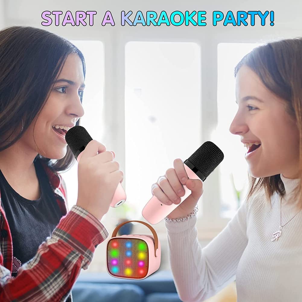 Carrub Mini Karaoke Machine with 2 Wireless Microphones - Portable Bluetooth Speaker for Kids & Adults - 18 Pre-Loaded Songs - Perfect for Parties, Family Gatherings & Home Entertainment (Blue)