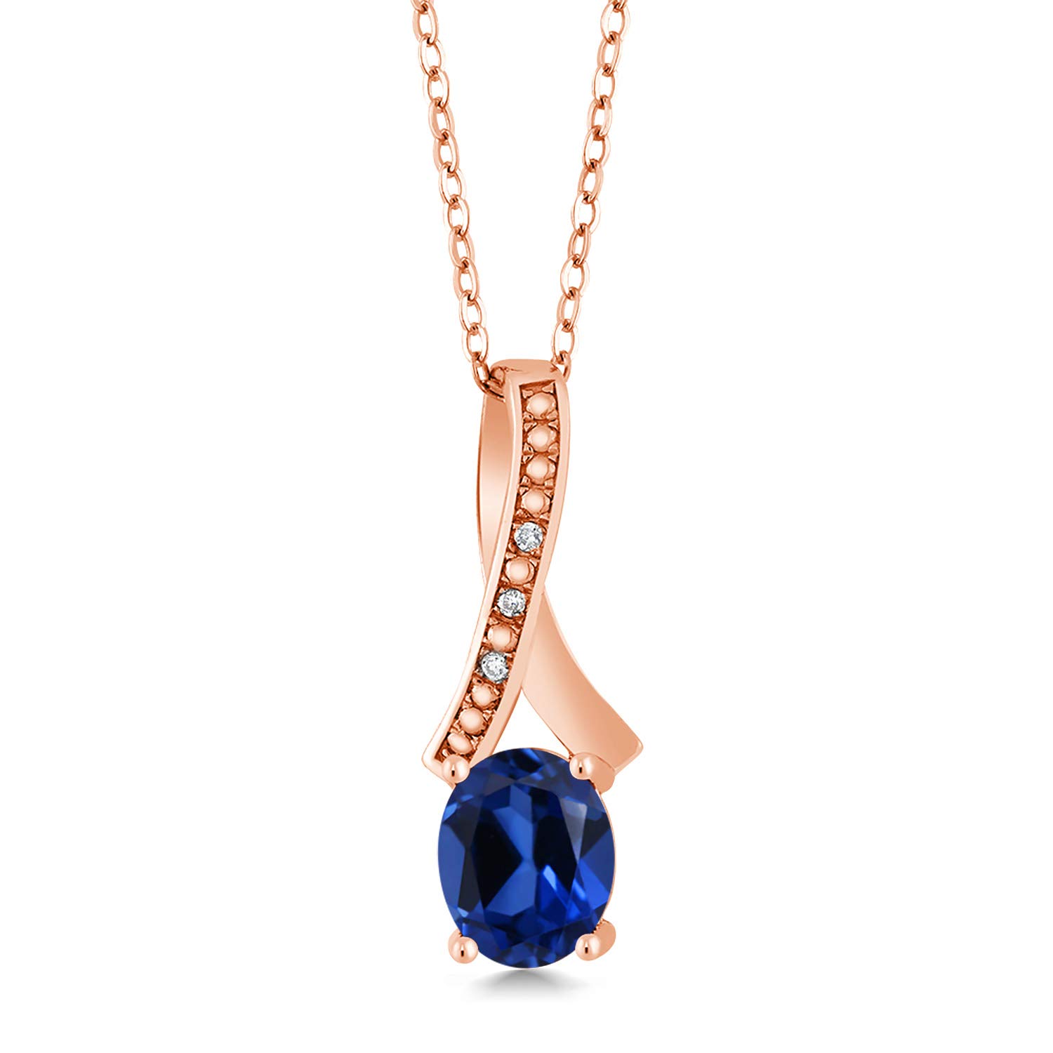 2.34 Ct Blue Lab-Created Sapphire & White Diamond Pendant in 18K Rose Gold Plated Silver | Elegant Jewelry Gift for Women, Perfect for Weddings, Anniversaries & Special Occasions