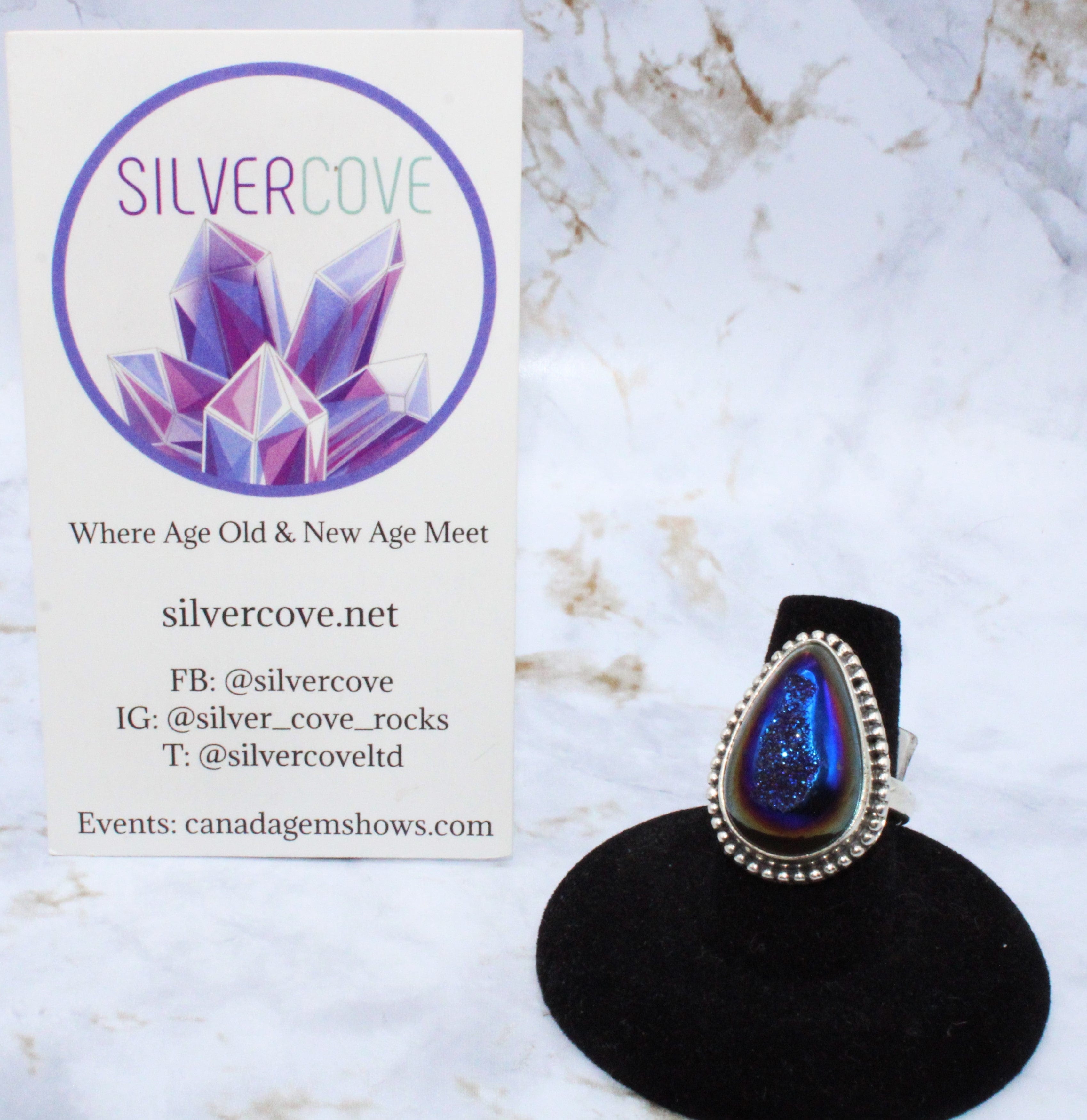 Aura Druzy Ring for Women - Size 7.5 Silver Gemstone Jewelry - Perfect for Everyday Wear, Gift Giving & Special Occasions