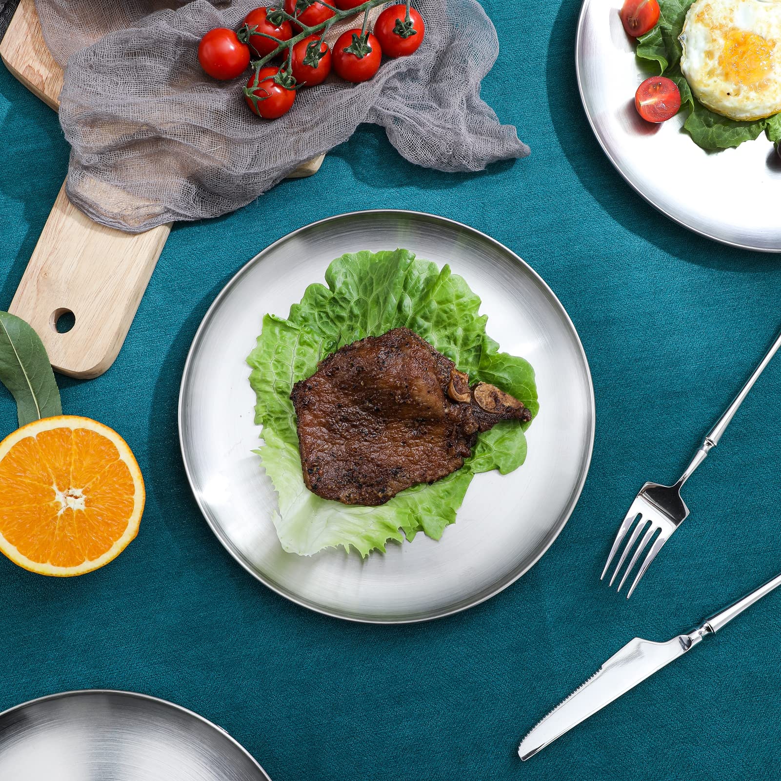 18/8 Stainless Steel Dinner Plates 9-inch (8pc) - For Main Dishes, BBQ & Salad